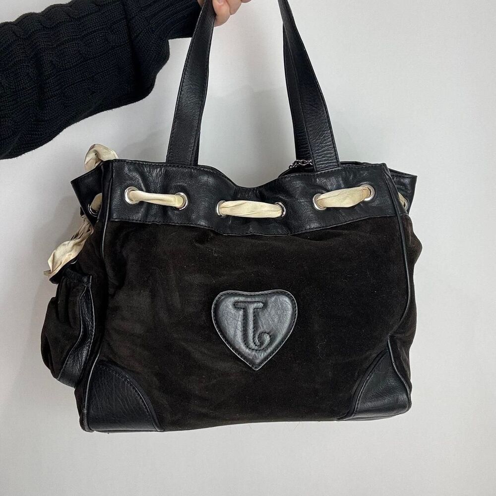 Juicy Couture Vintage Y2K Black Velour Daydreamer Shoulder Bag with bow detail - Picture 3 of 8